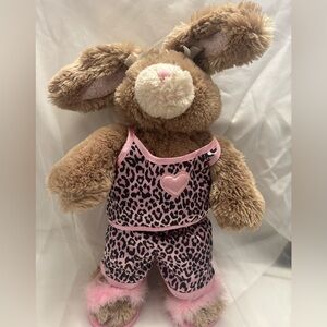 Build a bear bunny Rabbit plush 16” with Pink Leopard Outfit